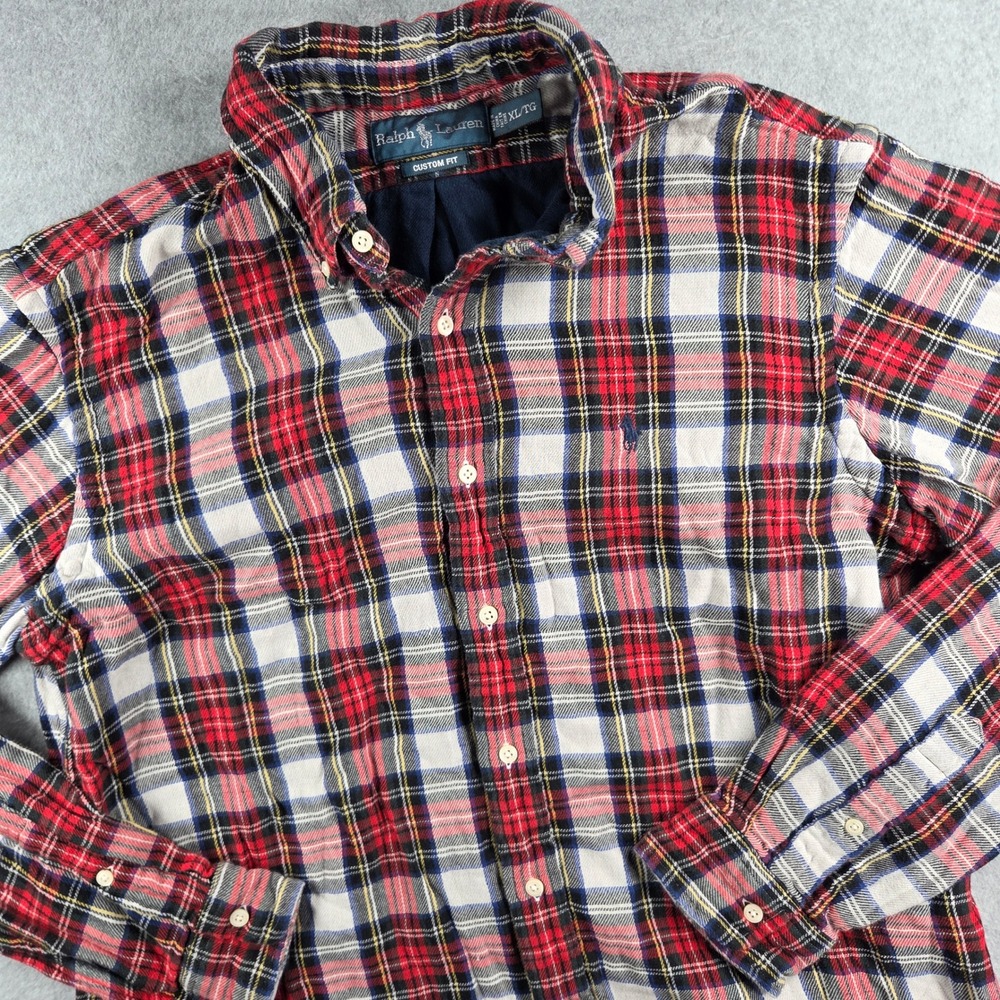 Ralph Lauren Flannel Shirt Mens XL Red White Blue Plaid Custom Fit Long Sleeve